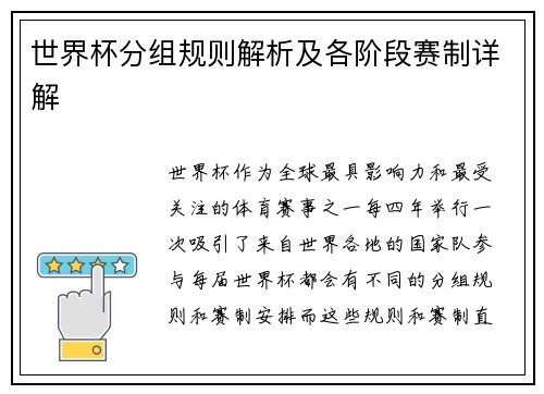 世界杯分组规则解析及各阶段赛制详解